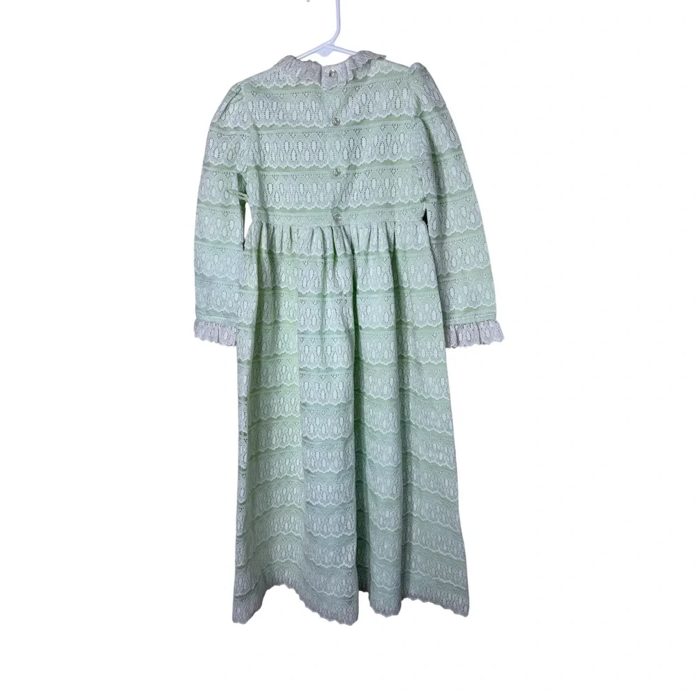 Vintage Nannette Girls Mint Green Lace Prairie Dress Size 6 Maxi Long Sleeve USA